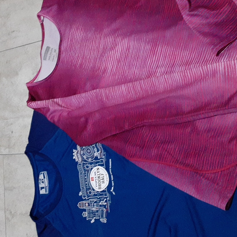 New Balance short and long sleeve med tops blue and pink